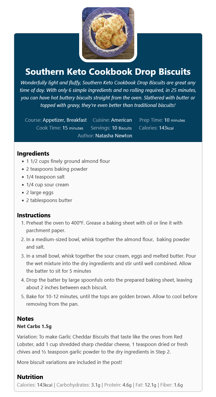 Southern Keto Cookbook Biscuit Recipe